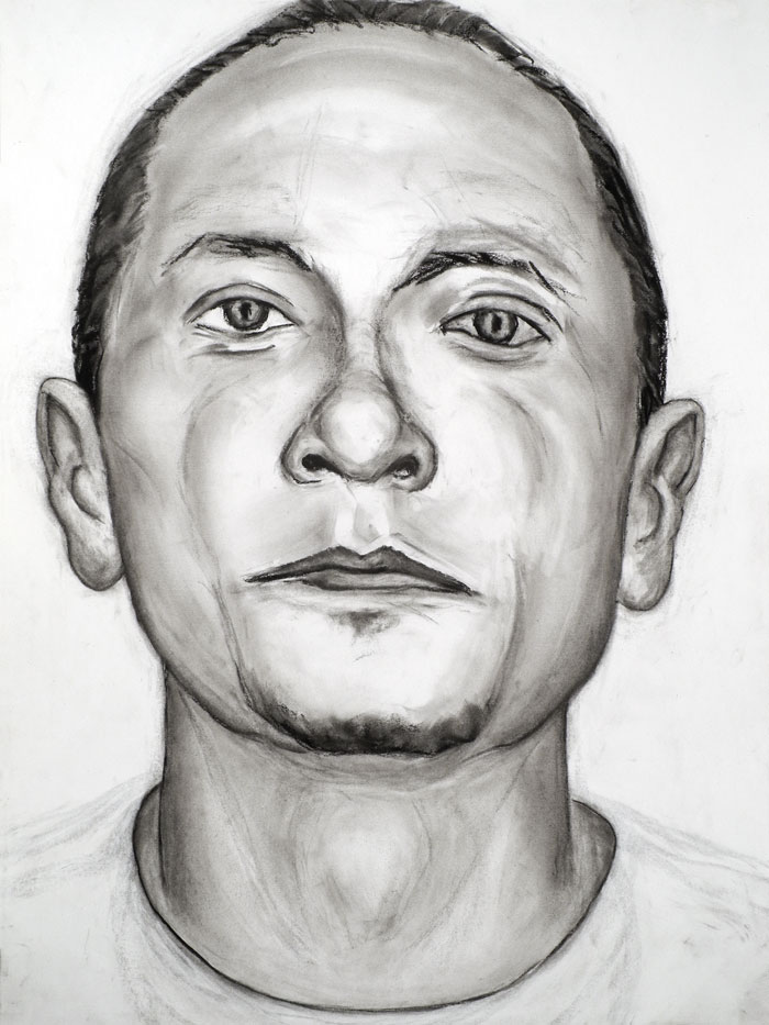 Paul Dodd "Model From Crime Page, 12" 2012 18"w x 24"h each, charcoal on paper