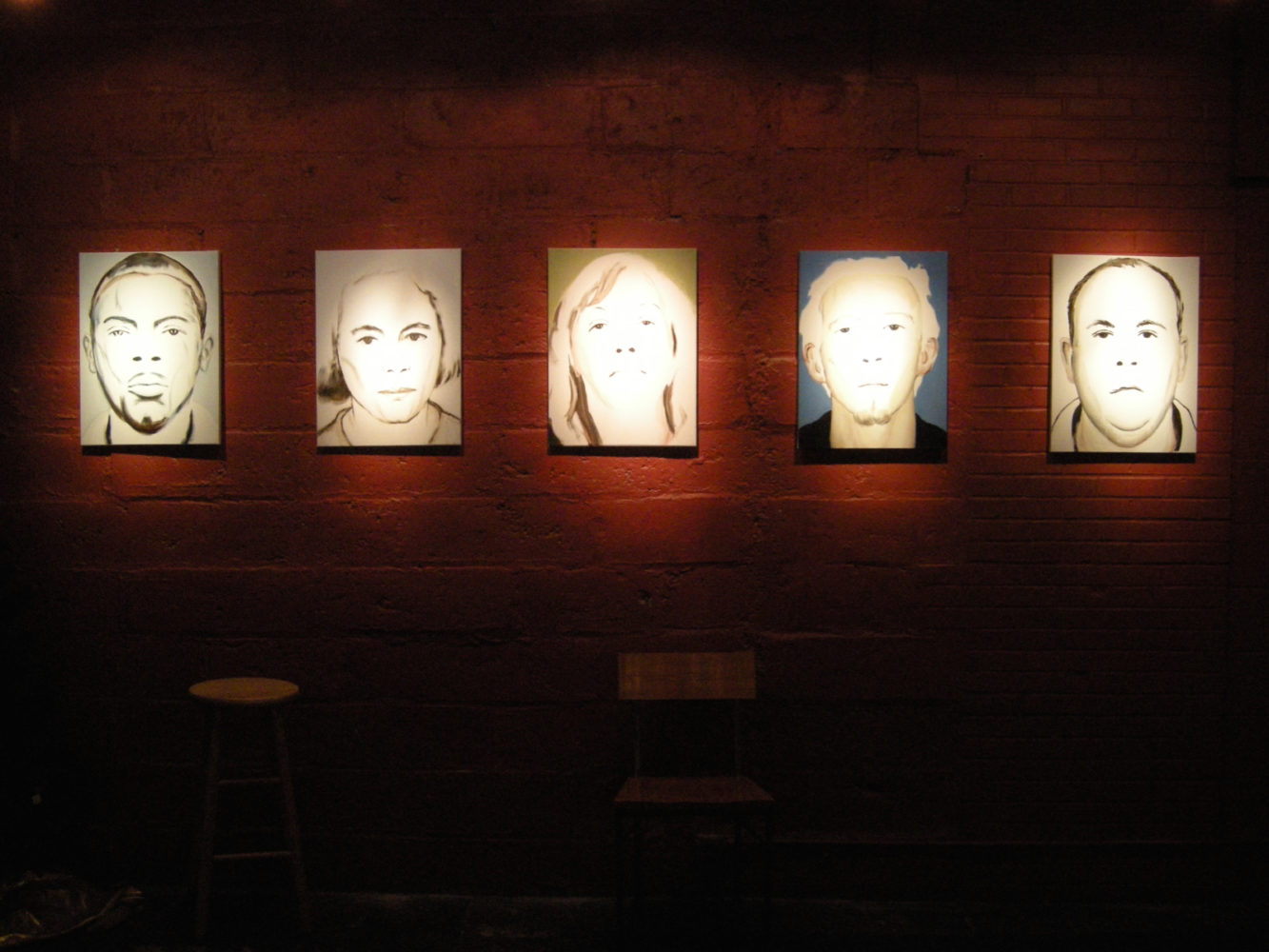 Installation shots of Paul Dodd "Local Crime Faces 2009" at Little Theatre Café 2009