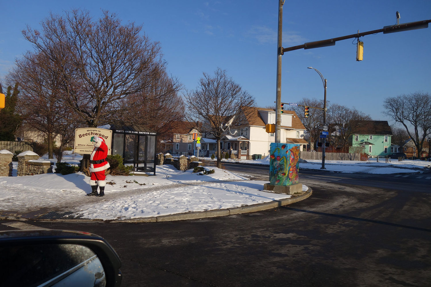 Santa on the corner of Garson and Goodman in Rochester, New York