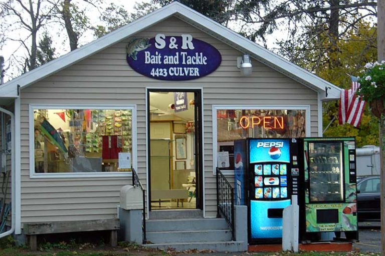 A 24 hour bait shop in the vending machine out front and little packets of mysterious lures inside. Culver Road in Rochester, New York.