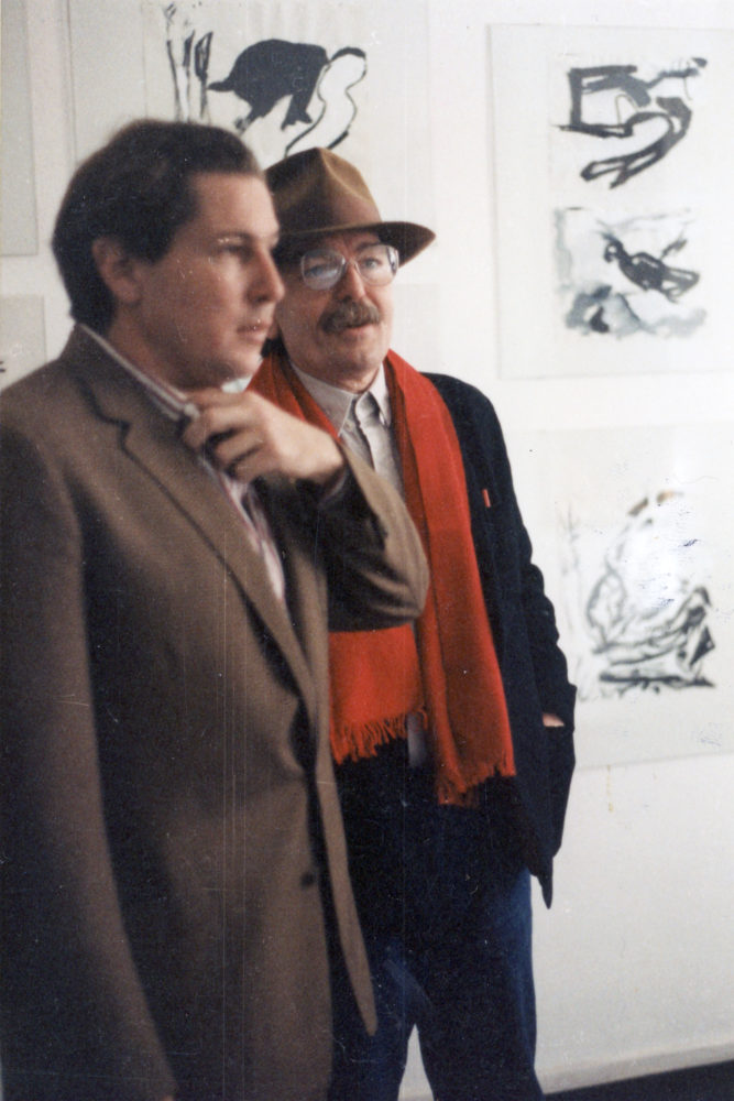 Don Van Vilet (aka Captain Beefheart) and Julian Schnabel at Michael Werner Gallery opening for show Don Van Vliet paintings 1995