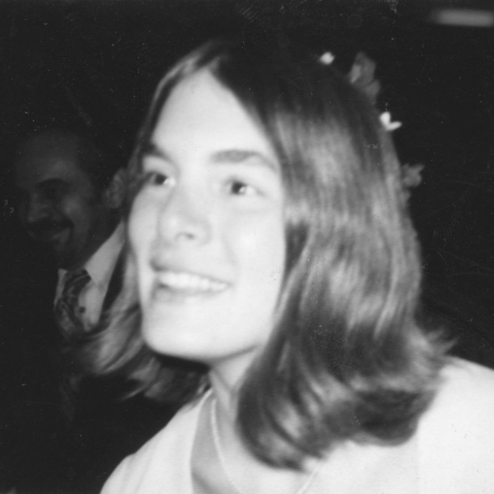 Barb at Barb and Roc's wedding in Indianapolis 1972.