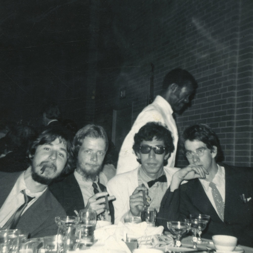 Steve, Dave, Rich and Paul at Barb and Roc's wedding in Indianapolis 1972. The infamous Chinaboise group photo by Peggi.