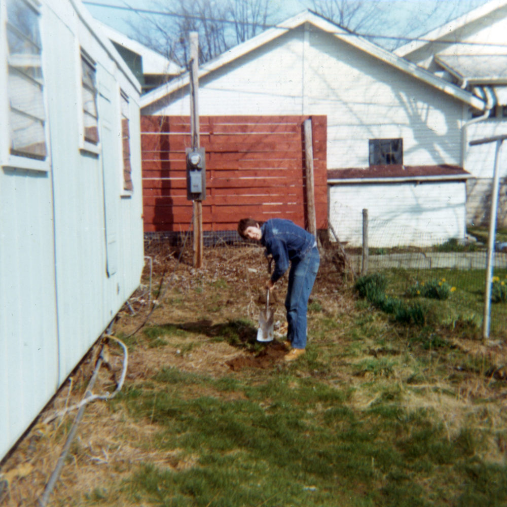 Steve working in the garden at the trailer