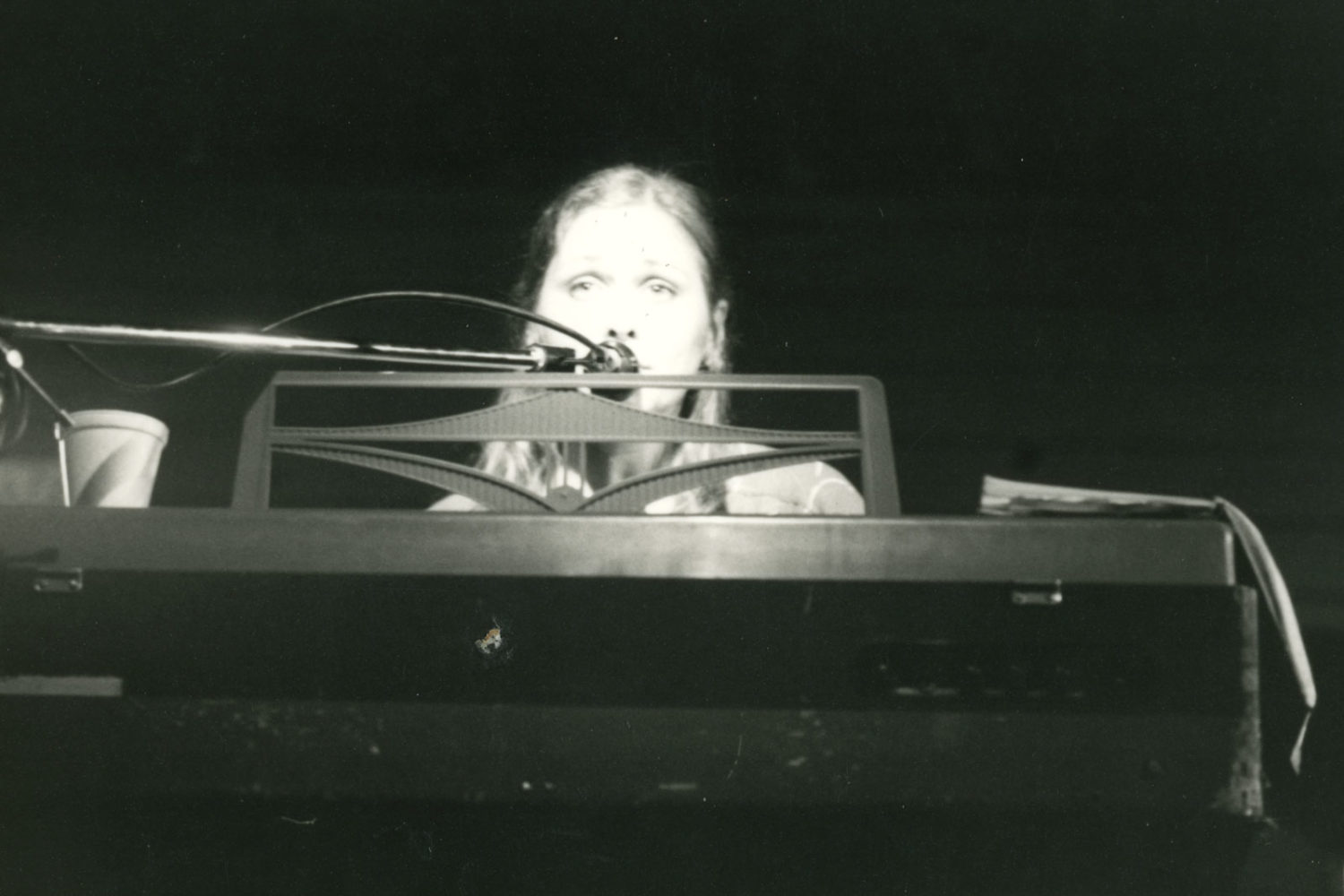 Peggi behind Farfisa at Record Archive in 1980