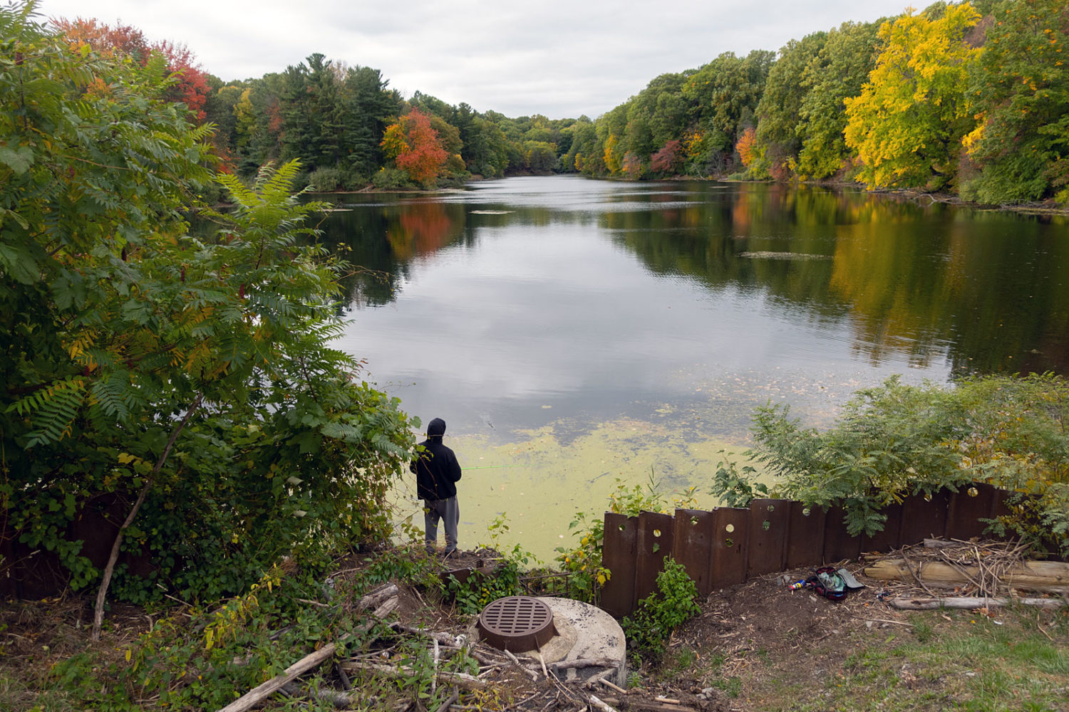 Fisherman at mouth of Durand Lake