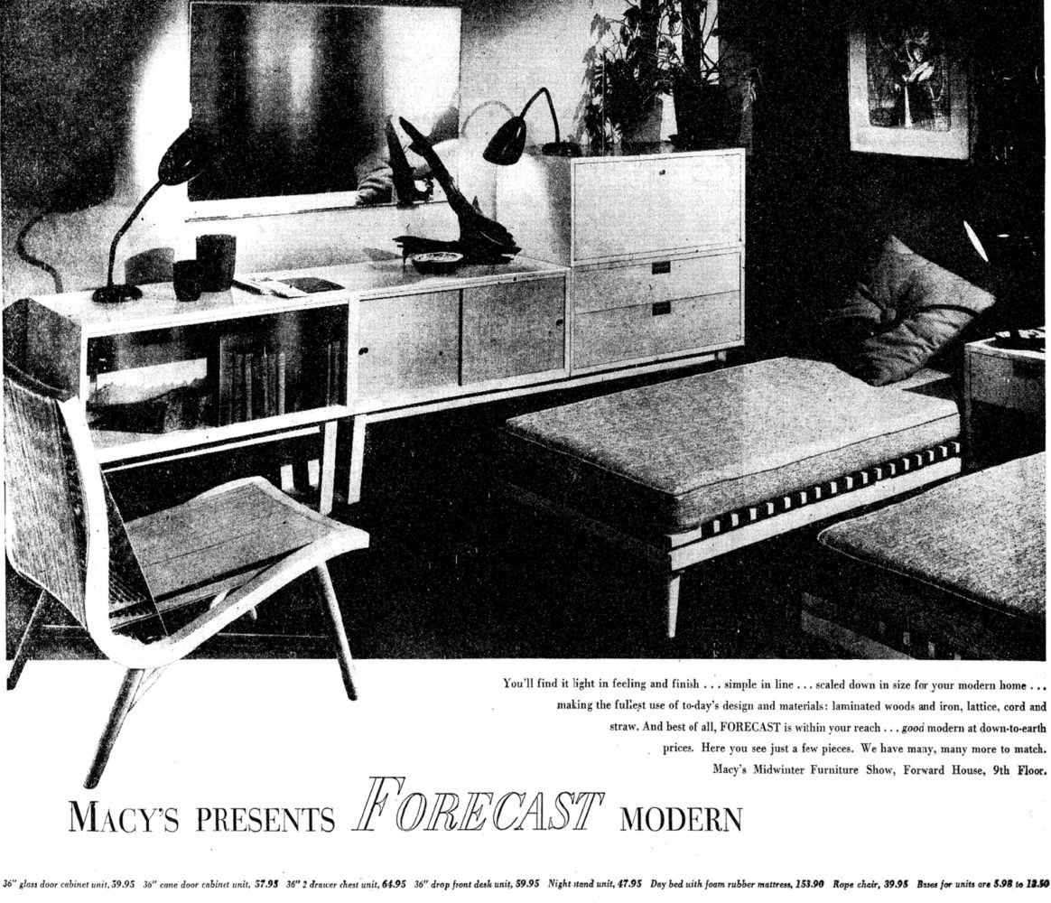 Macy's Modern furniture ad from 02.08.50 issue of New York Times