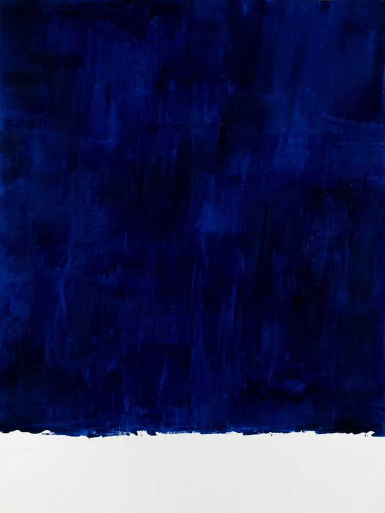 For Fritz (Ultra Blue), acrylic on paper, 18″w by 24″h, 2021 Paul Dodd