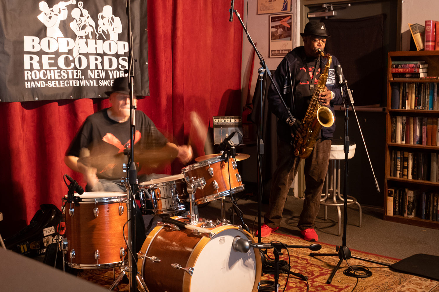 Joe McPhee and Jay Rosen performing as Trio X at the Bop Shop in Rochester New York