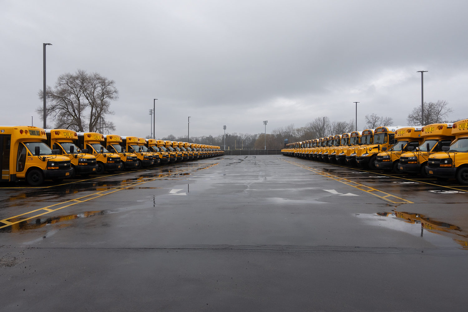 School buses lined up at East Ridge High School