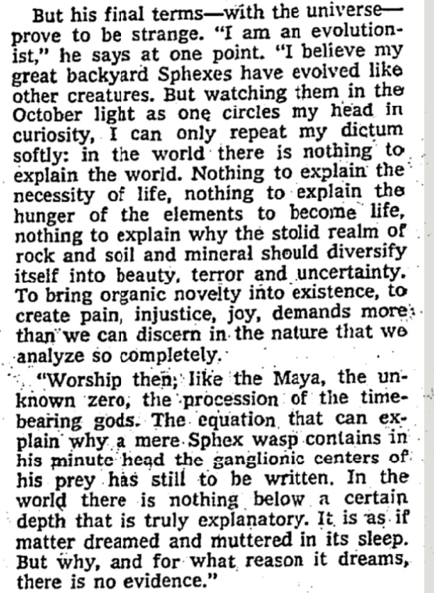 Excerpt from NYT review of "All The Strange Hours: The Evacuation of a Life" by Loren Eiseley 12.18.75