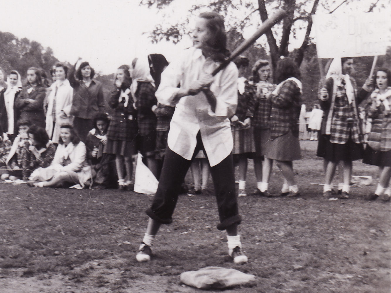 Mary Tierney at bat at Mercy High School