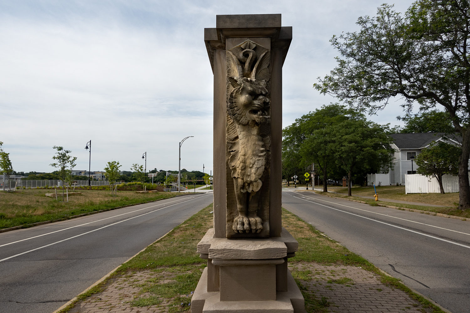 Statue on Exchange Street welcoming you to the Corn Hill neighborhood