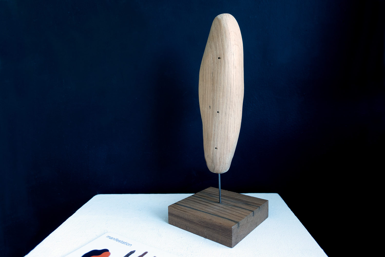 "Self Portrait" wood sculpture shown in "Manifestation - Recent Work | Paul Dodd" at Colleen Buzzard's Studio 2022