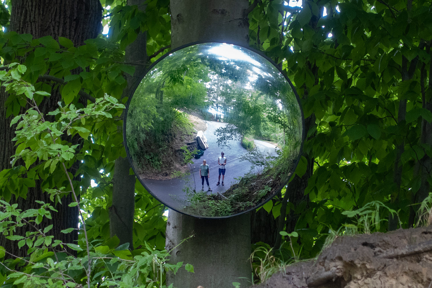 Paul and Peggi in mirror on Hoffman RoadMirror