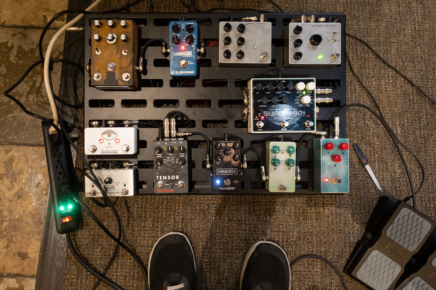Phil Marshall's effects pedal board, late 2022