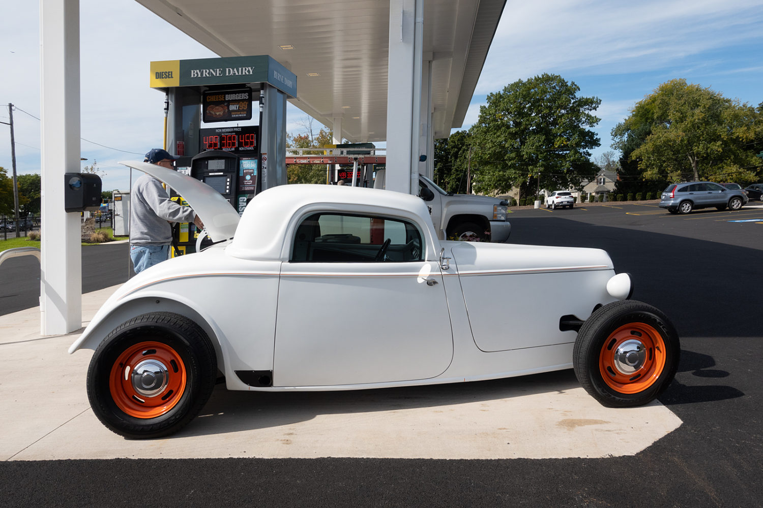 White hot rod at Byrne Dairy on East Ridge Road