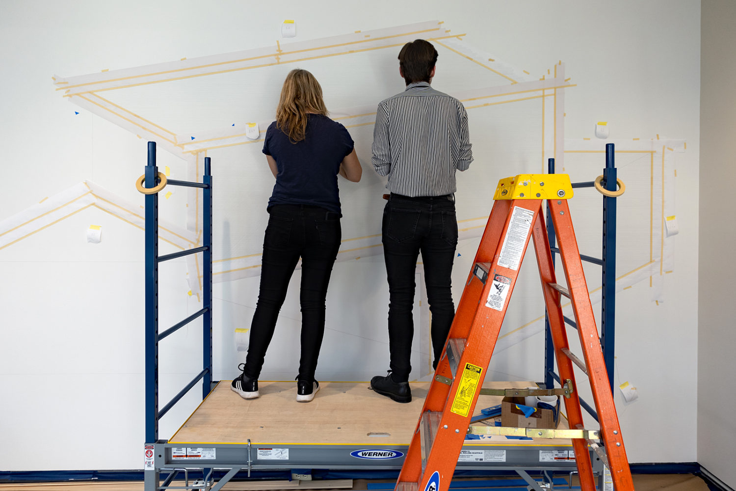 Sol Lewitt Wall Drawing going up at Memorial Art Gallery