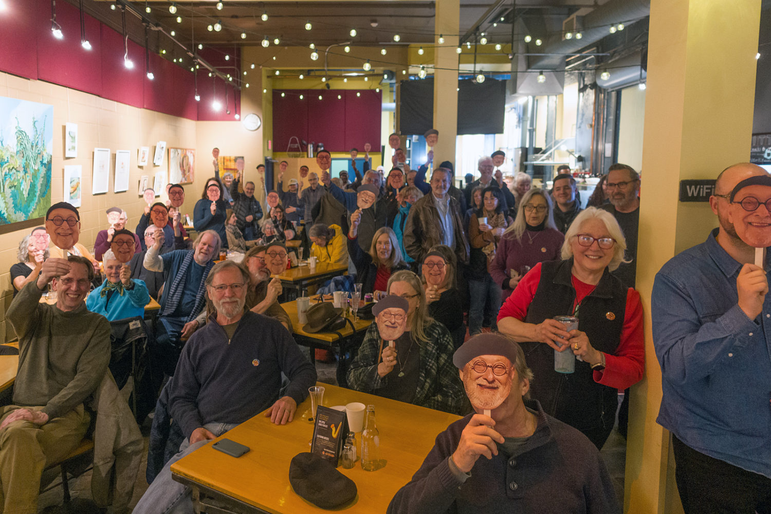 Members of the Pete Monacelli Fan Club at Pete Monacelli "Thread - Art of Seven Decades" opening at Little Theatre Cafe