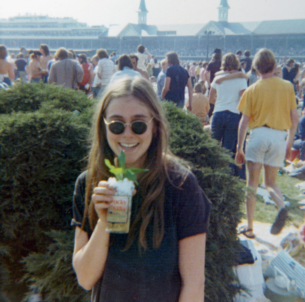 Peggi drinking a Mint Julep at the Kentucky Derby on our first date, 1973, the year Secretariat won.