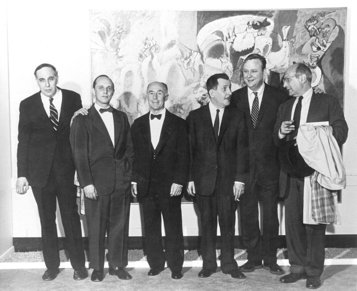 Philip Guston, Jimmy Ernst, Seymour H. Knox, Jr., Franz Kline, Robert Motherwell, and Mark Rothko May 15, 1957 at Albright Knox Gallery in Buffalo