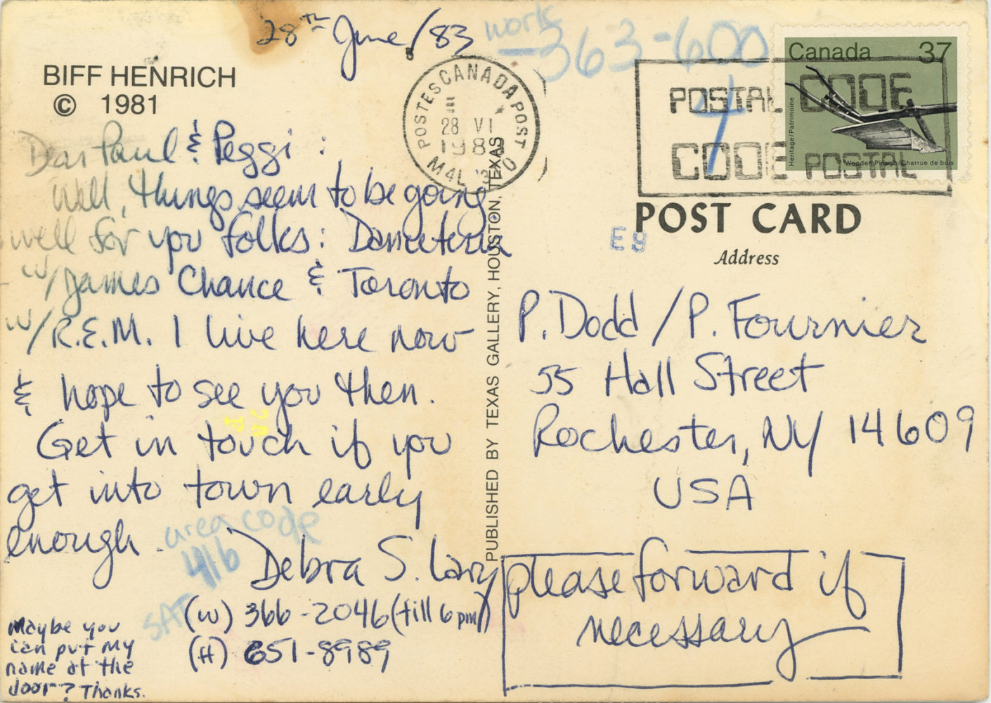 Debra Lary postcard 1983