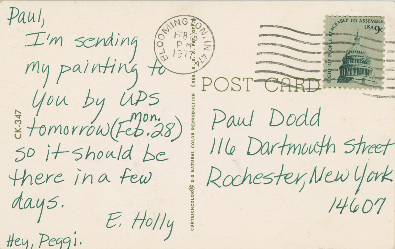 Postcard from Holly 1977