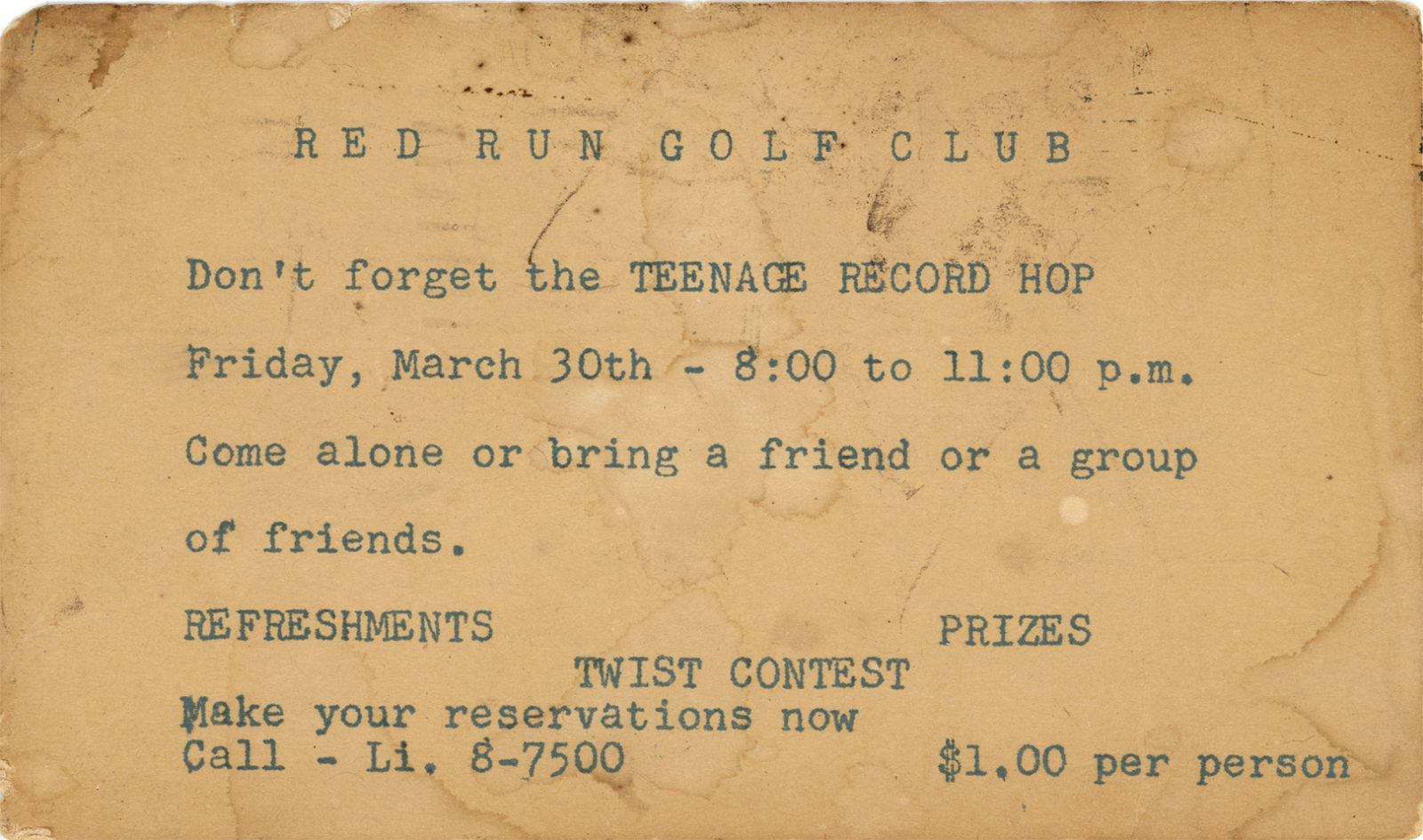 Peggi's postcard invitation to Twist Contest 1962