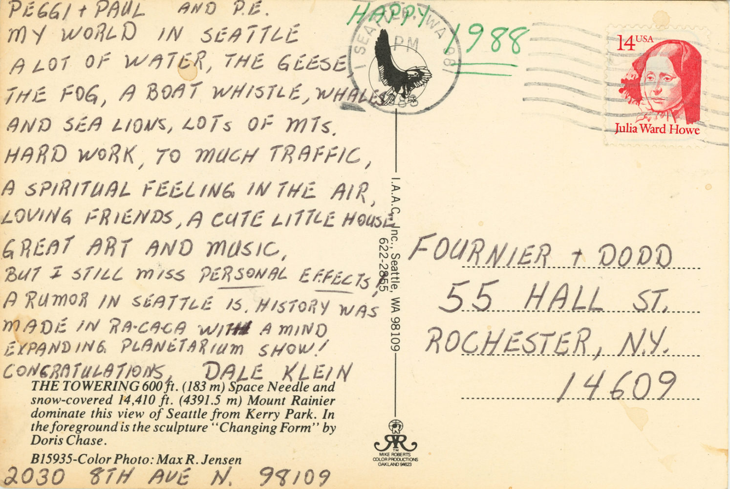 Postcard from Dale in Seattle 1988