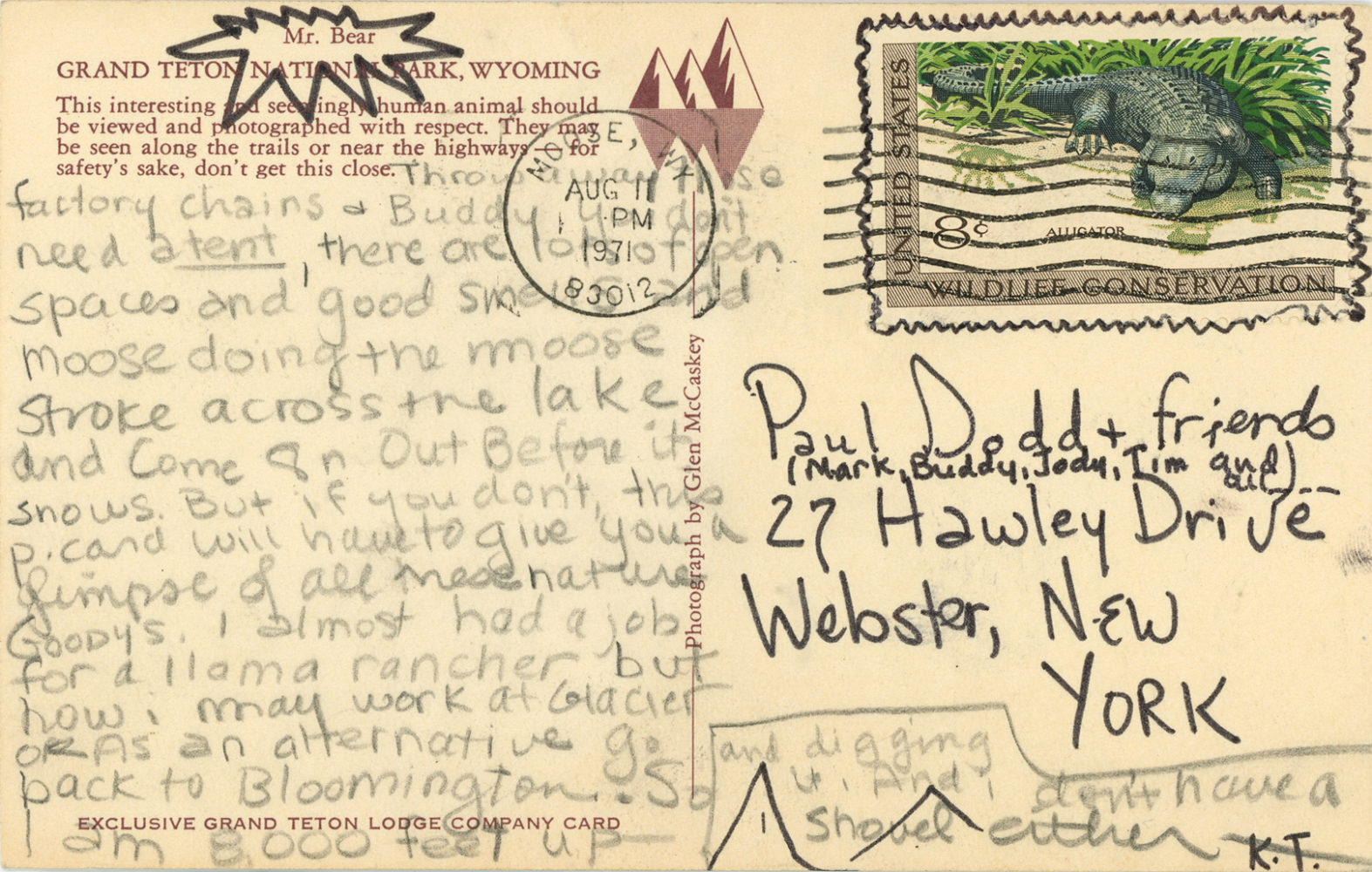 Postcard from Kim to my parents' house 1971