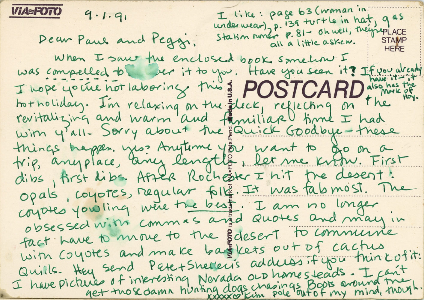 Postcard from Kim 1991