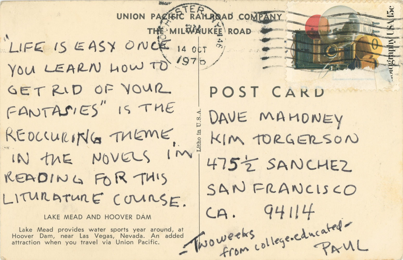 Postcard to Dave and Kim 1978