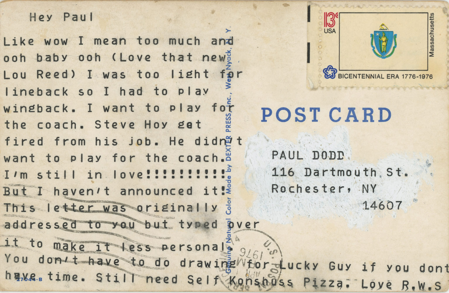 Postcard from Rich 1978