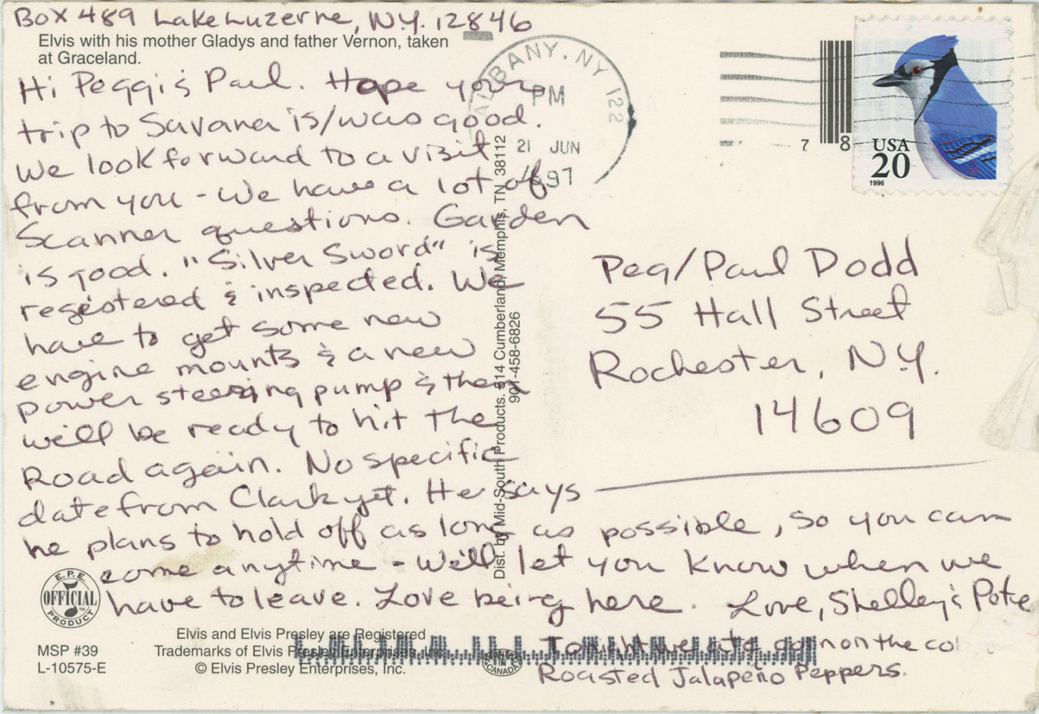 Postcard from Shelley and Pete 1997