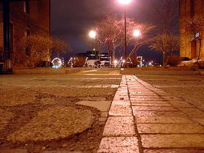 Pane Vino outdoor lights along river