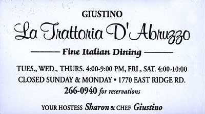 Business card for La Trattoria D'Abruzzo