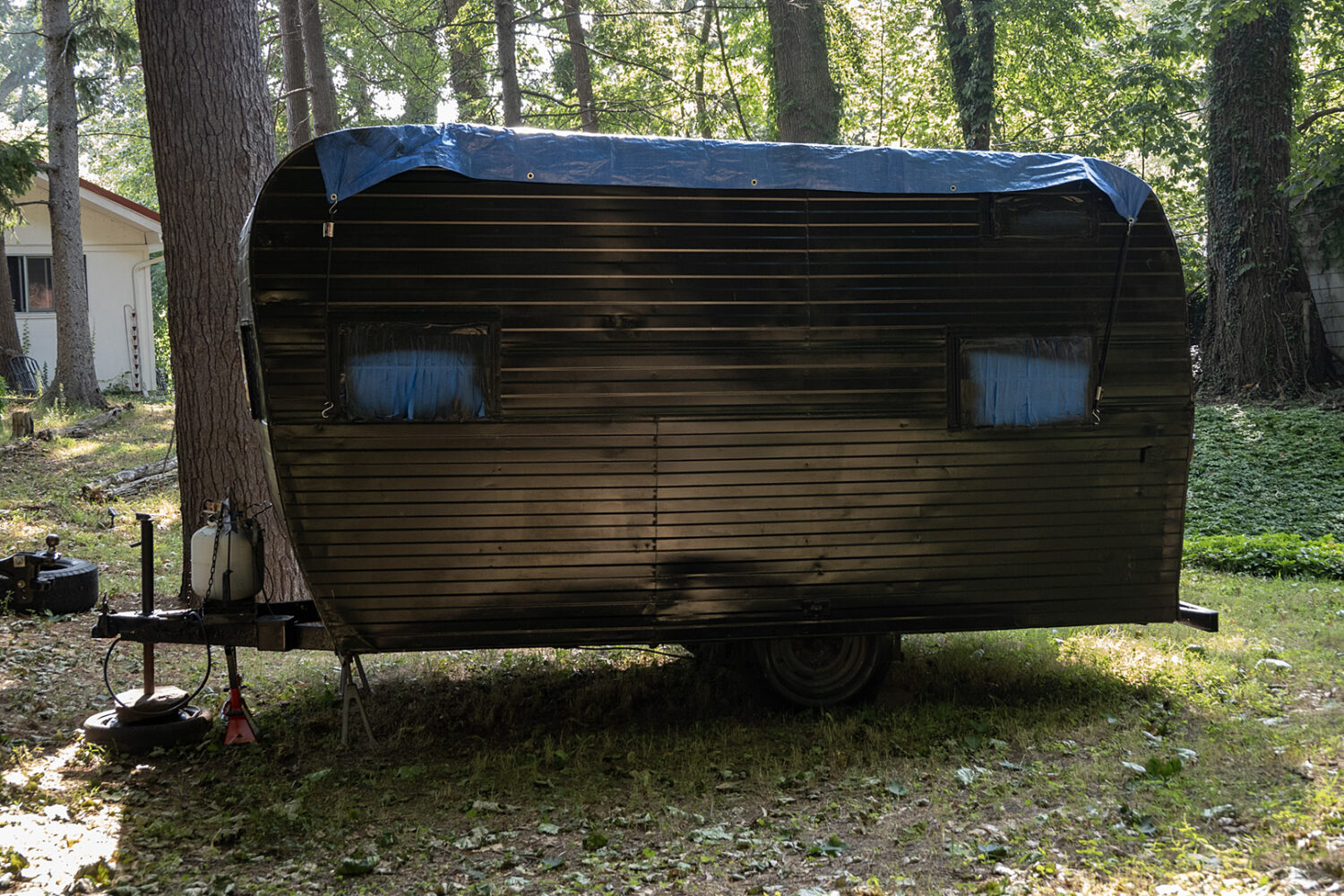 Newly spray painted trailer on Wisner Road