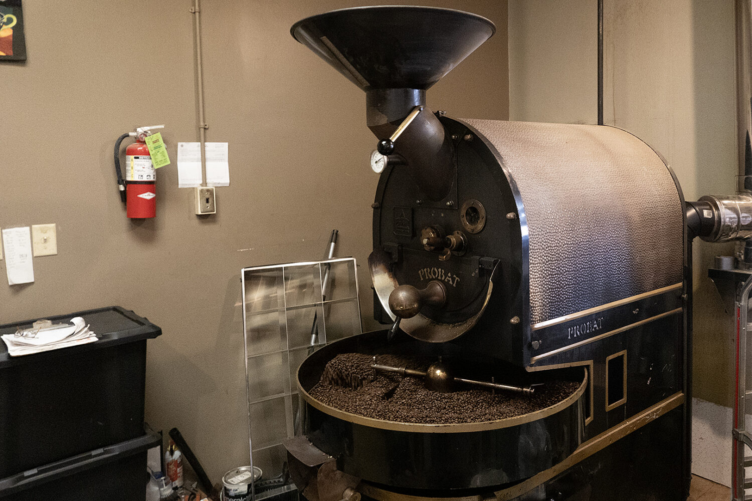 Coffee roaster at Canaltown Coffee in Rochester