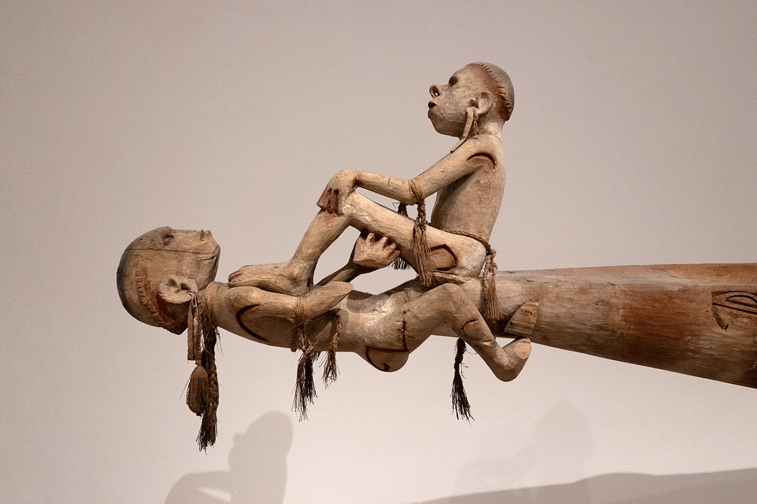 Carving on front end of Asmat canoe in Rockefeller Wing of Metropolitan Museum