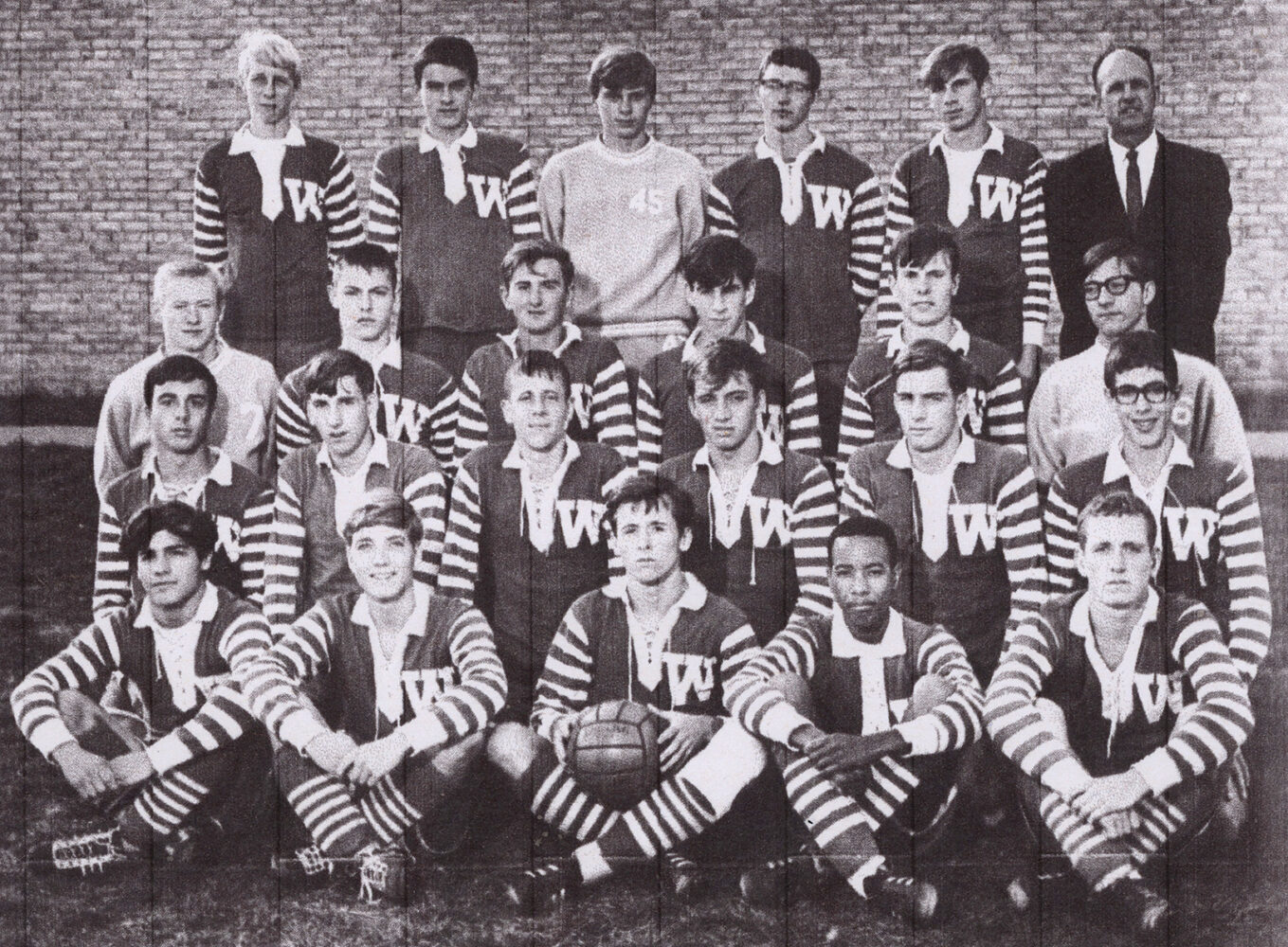 Junior year (1966) RL Thomas high school team. First Row: D. Howard, C. Ferris, J. Sherman, R. Baxter, T. Eggleston. SECOND ROW: T. McKibben, F. Hertel, M. Watson, K. McCune, C. Lanphear, P. Shriver. Third Row: D. Scott, R. Cianciotto, G. Garver, P. Dodd, J. Kuntz, B. Weeker. Top Row: S. Jacque, M. Reynolds, R. Geil, R. Klix, S. Ludwig, Mr. S. Eggleston.  photo supplied by Ken McCune