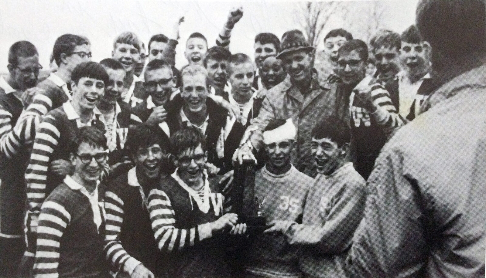 1965 RL Thomas soccer team L. To R. Front row: R. Klix, Steve Tiller, Ron Leszyk, Doug Smith and Bob Marotta Second row: Joel Sherman, Punk Watson, John Watson, Tom Eggleston, Dick Vickerman, Jack Mastowski, R. Baxter, Coach Eggleston, B. Weeker, Chuck Lanphear and Jim Kuntz Third Row: Paul Tiffany, Paul Shriver, Bill Quinn, C. Wager, Terry Dinse, Jack Vickerman and Dick Cianciotto.