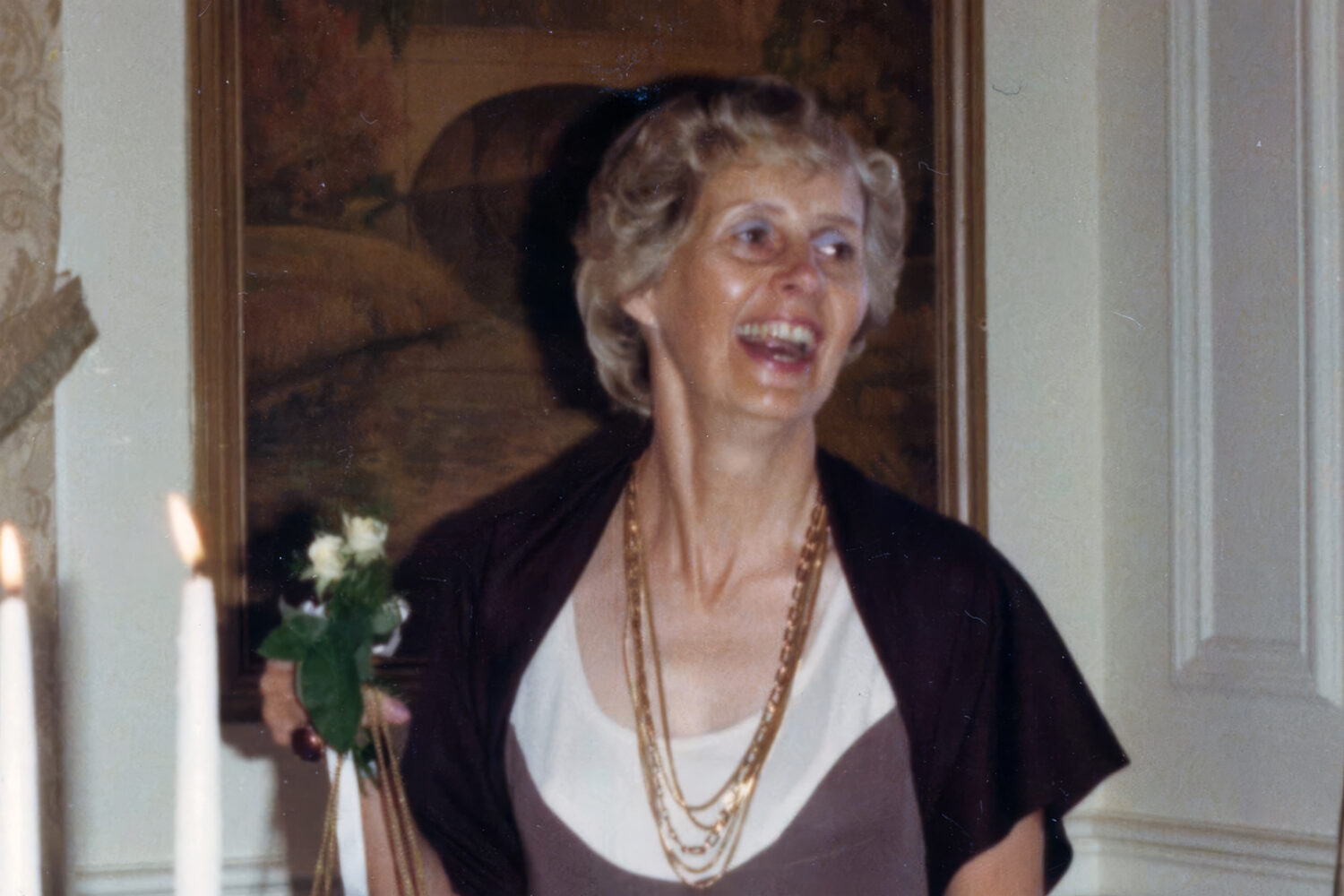 My mother laughing at our wedding reception