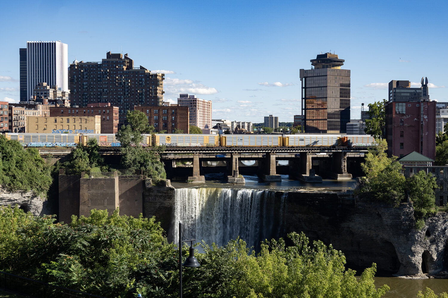 View of High Falls from top floor of Genesee Brewery