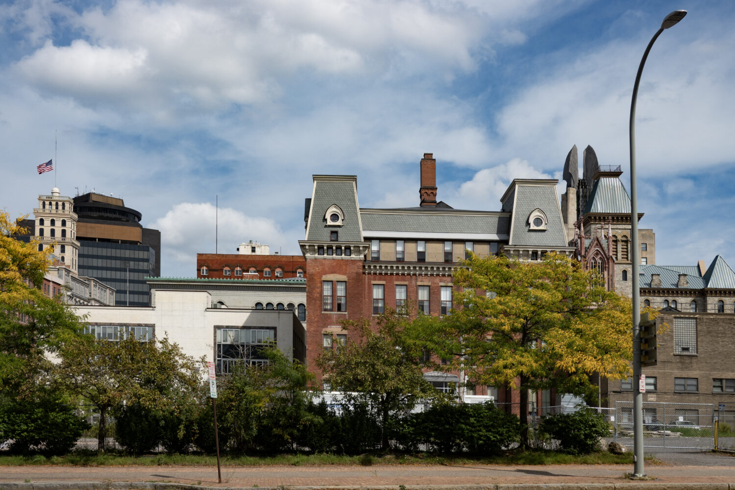 View of Rochester during Landmark Society Downtown Tour 2026. The old revolving restaurant can be seen atop the building at the left.